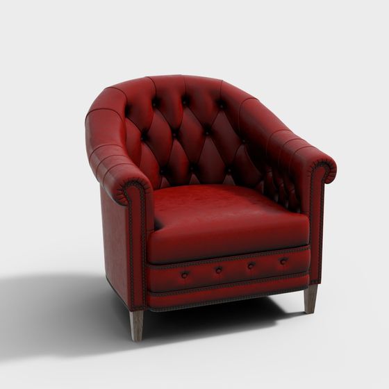 Vintage Modern Red Leather Armchair 3D model