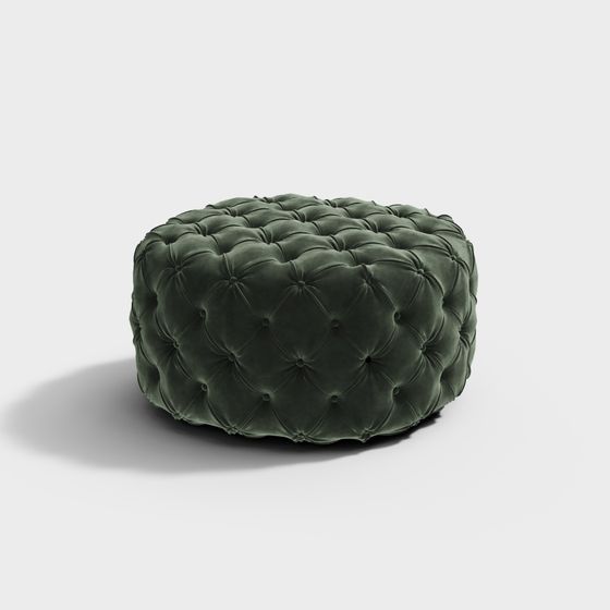 Elegant Velvet Round Stool 3D model