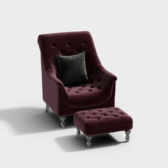 Velvet Sofa and Ottoman Set 3D model