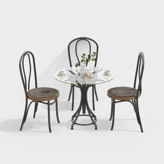 Vintage Dining Table and Chairs 3D model