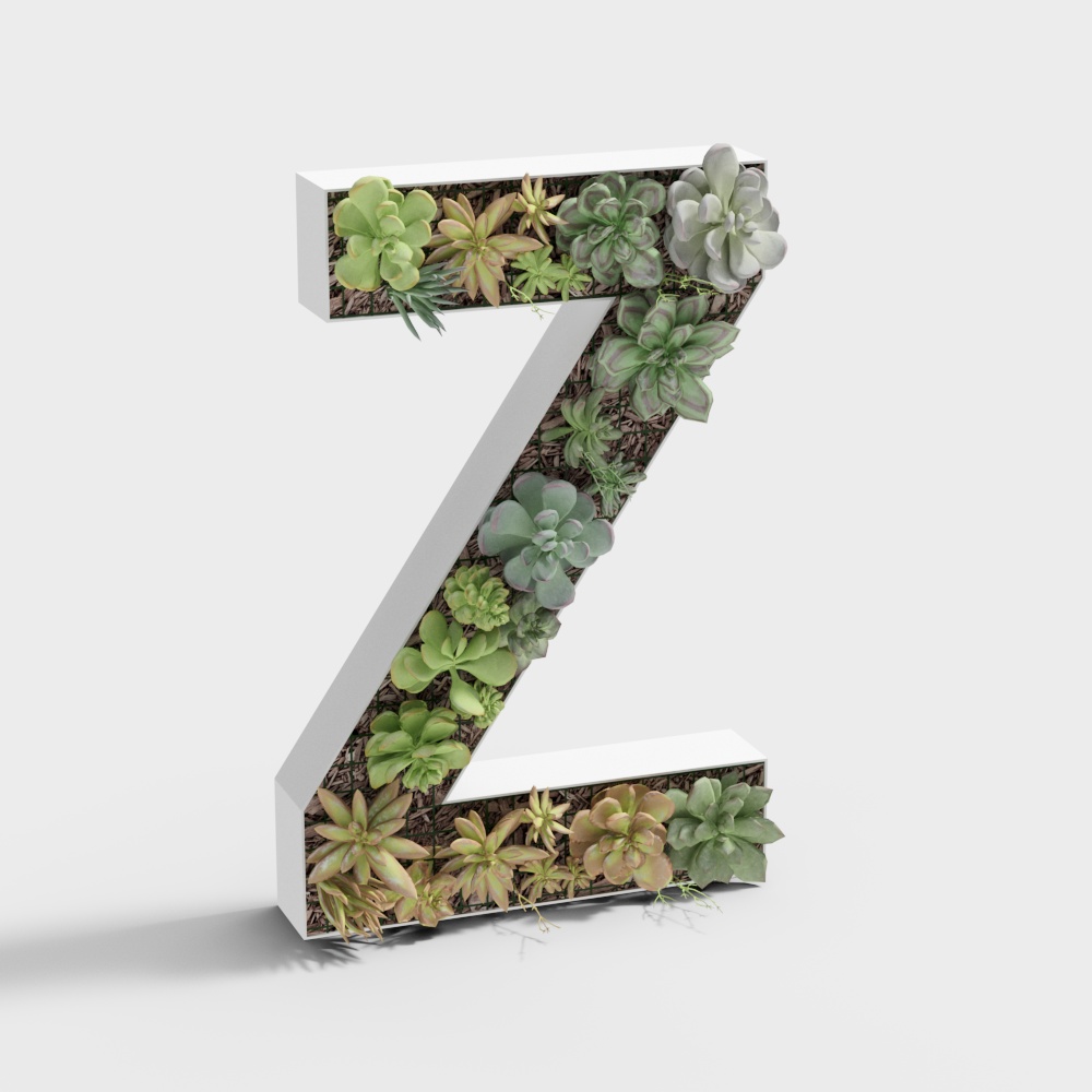 Low Poly 3D Model 'Z' with Colorful Succulents