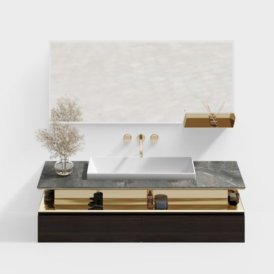 Stylish Low-Poly Bathroom Cabinet 3D model