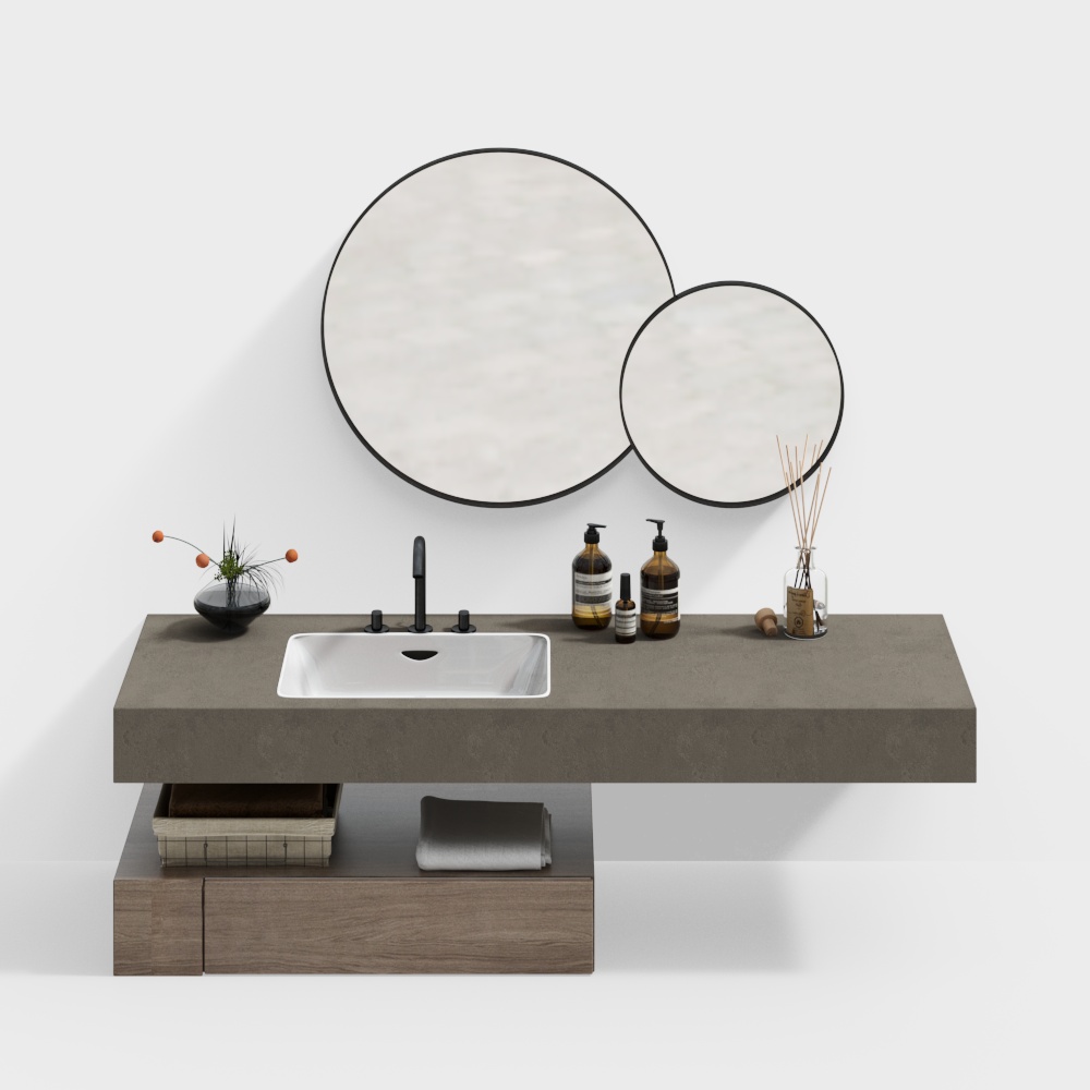 Modern Minimalist Bathroom Vanity – Concrete & Wood Design