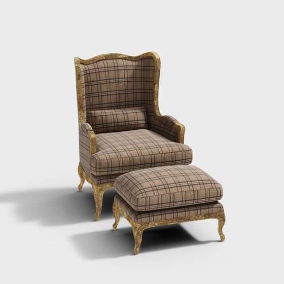 American Classic Leisure Chair with Footrest 3D Model in Earth Colors