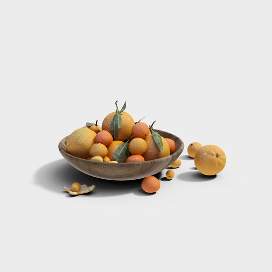 Wooden Bowl with Oranges 3D Model for Creative Projects