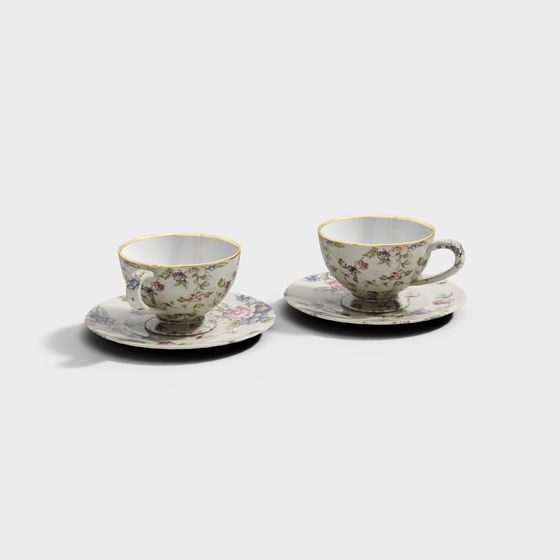 Elegant Low-Polygon Tea Cup Set 3D model