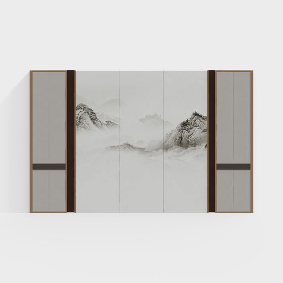 Elegant Ink Landscape Partition Screen 3D Model