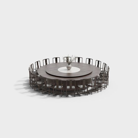 Round Table and Chair Set 3D Model – Minimalist Wood & Marble