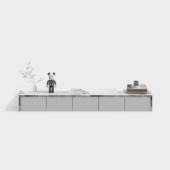 Modern Minimalist TV Cabinet 3D Model in White
