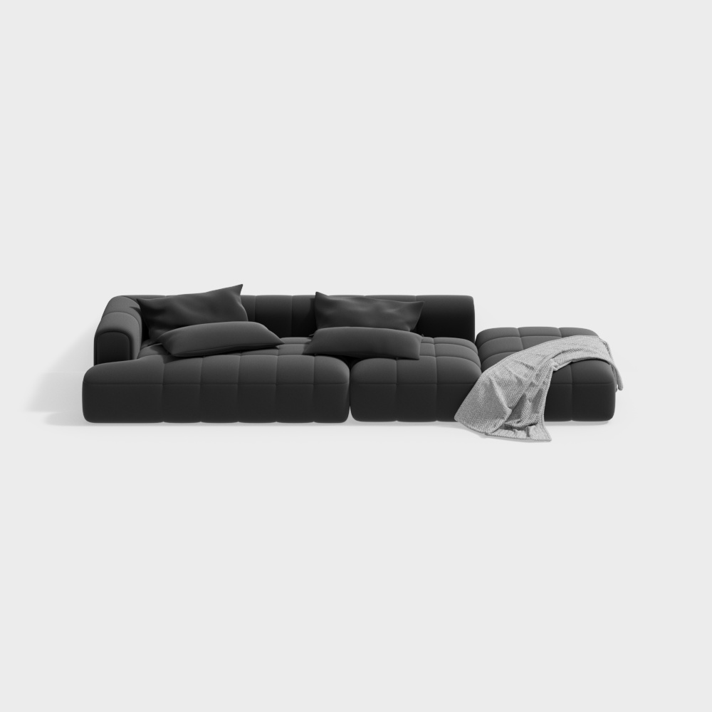 Stylish Black Leather Sofa 3D model
