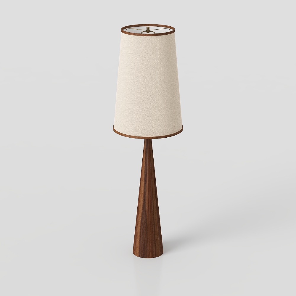 Mid-Century Modern 3D Table Lamp – Brown Wood & Beige Shade
