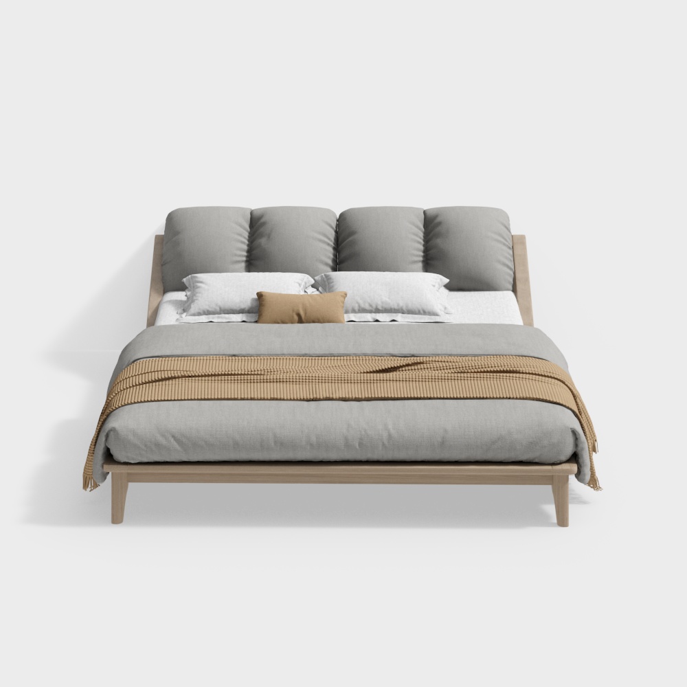 Modern solid wood gray double bed