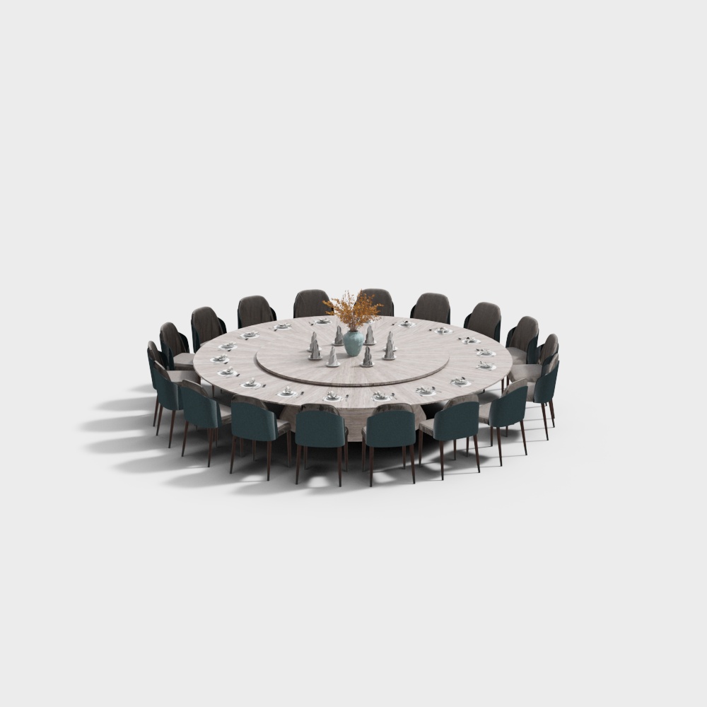 Round dining table and chairs set for multiple people in private room
