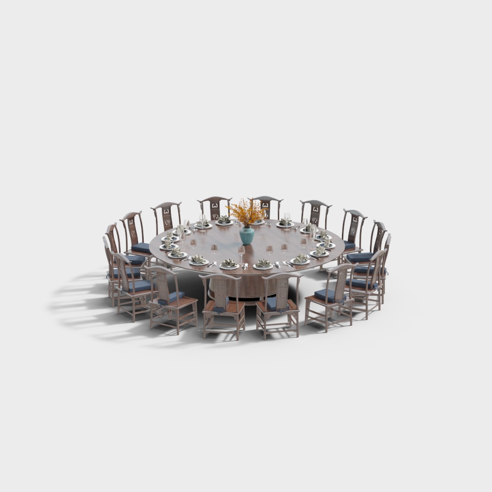 Round dining table and chairs set for multiple people in private room