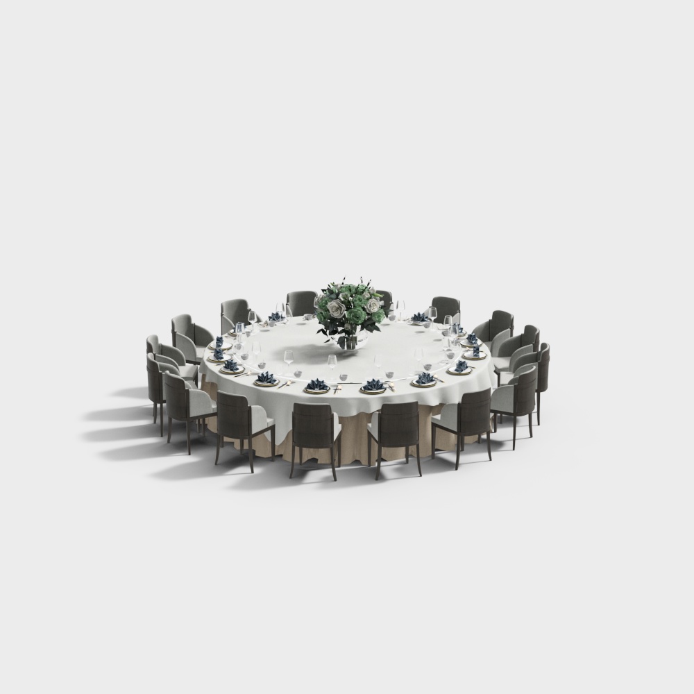 Round dining table and chairs set for multiple people in private room