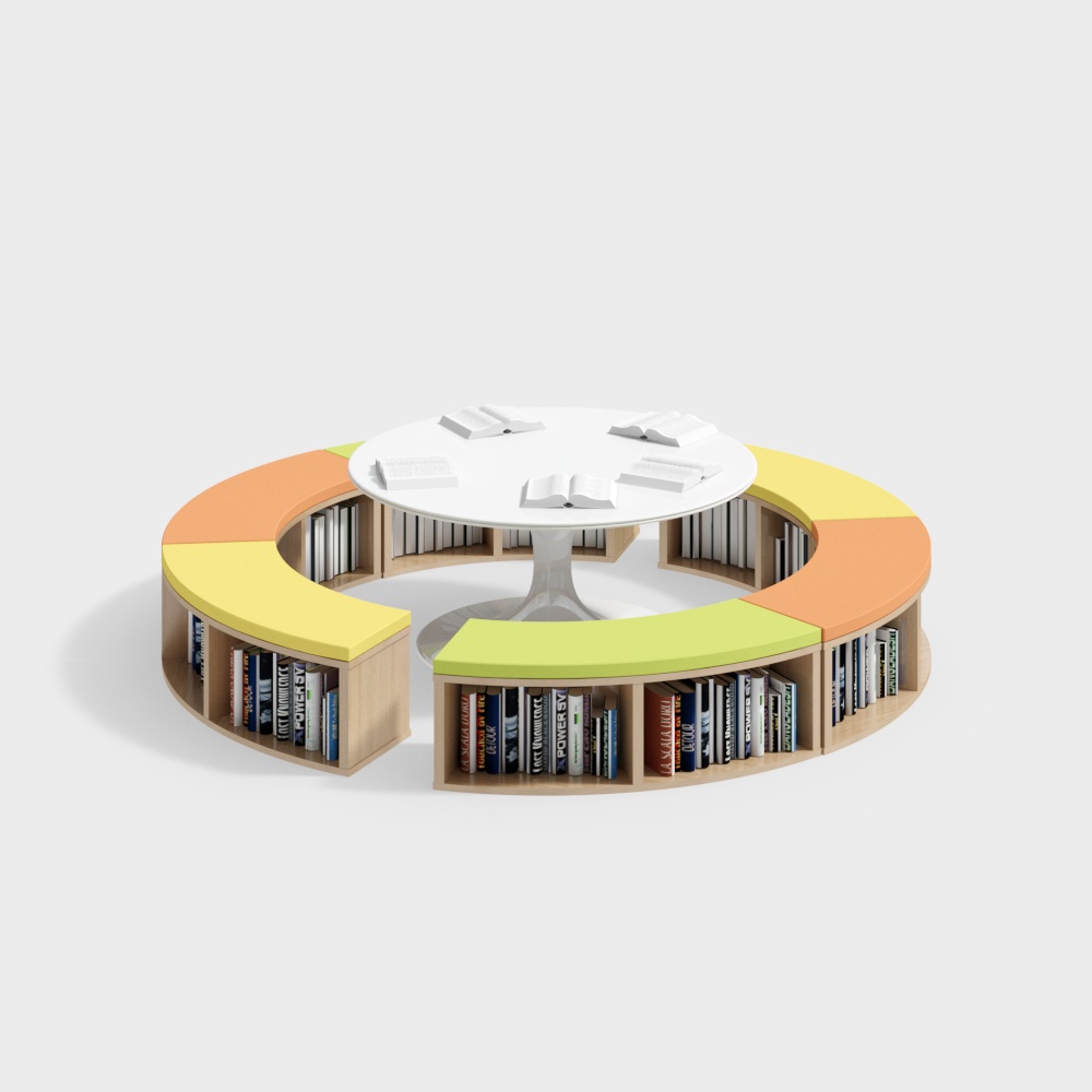 Children's reading room round bookcase card holder