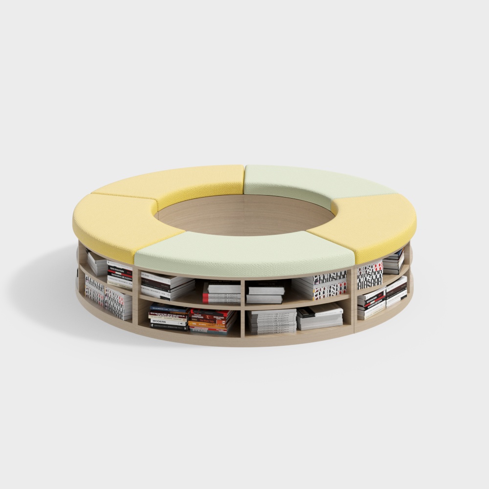 Elegant Round Multi-Functional Seat 3D Model – Patchwork Wood Design