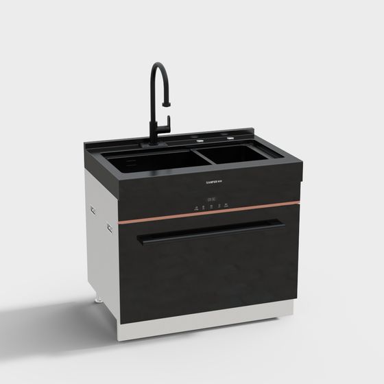 Sleek Black Kitchen Sink 3D Model