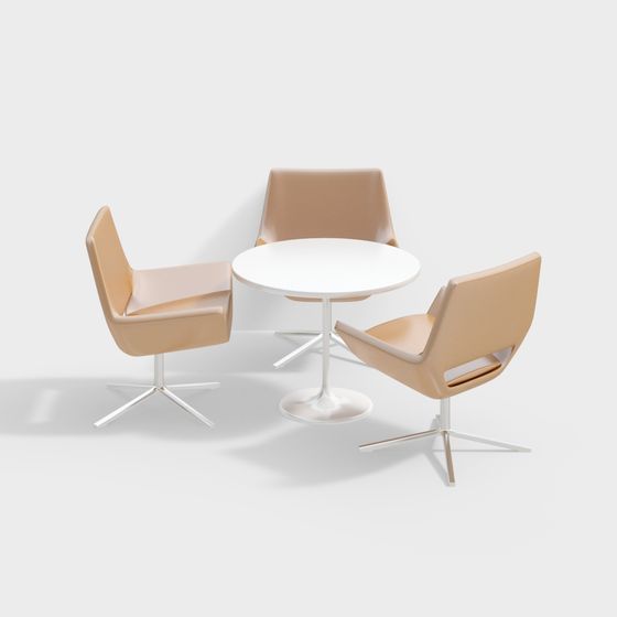 Stylish Round Table and Three Chairs 3D model