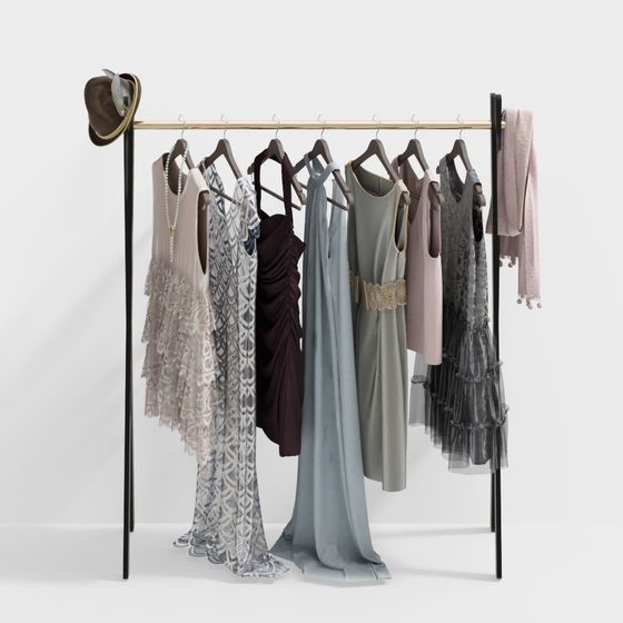 Sophisticated Clothes Rack 3D Model for Modern Interiors