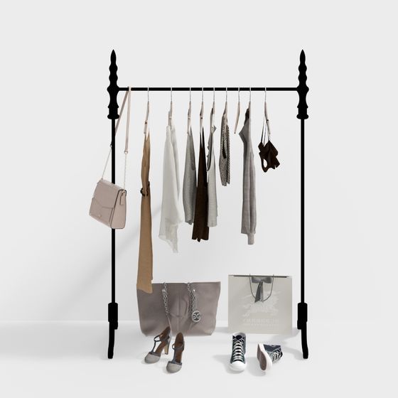 Stylish Low-Polygon Clothing Rack 3D Model