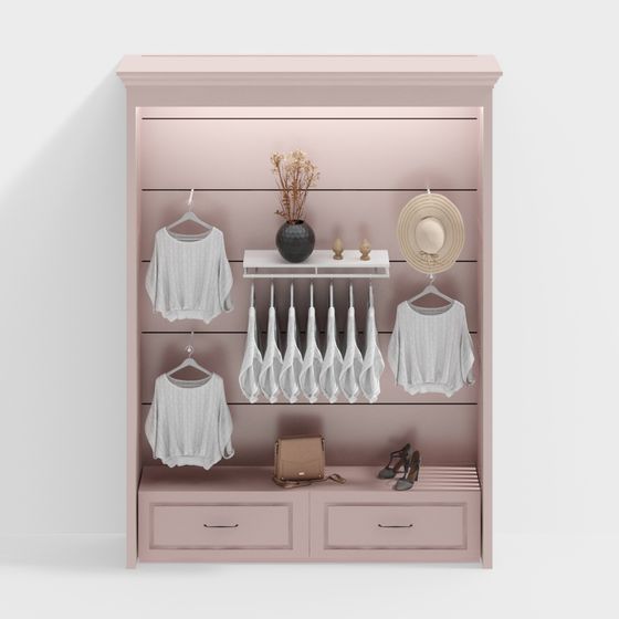 Elegant Pink Low-Poly Wardrobe 3D model