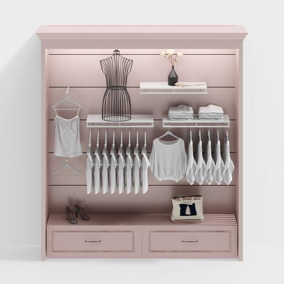 Elegant Pink Wardrobe 3D model for Modern Living