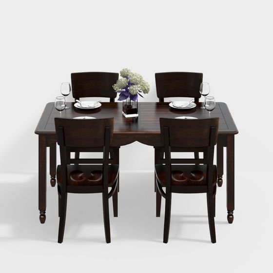 Elegant Dining Table and Chairs 3D model
