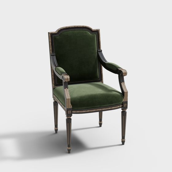 Vintage Green Velvet Armchair 3D model