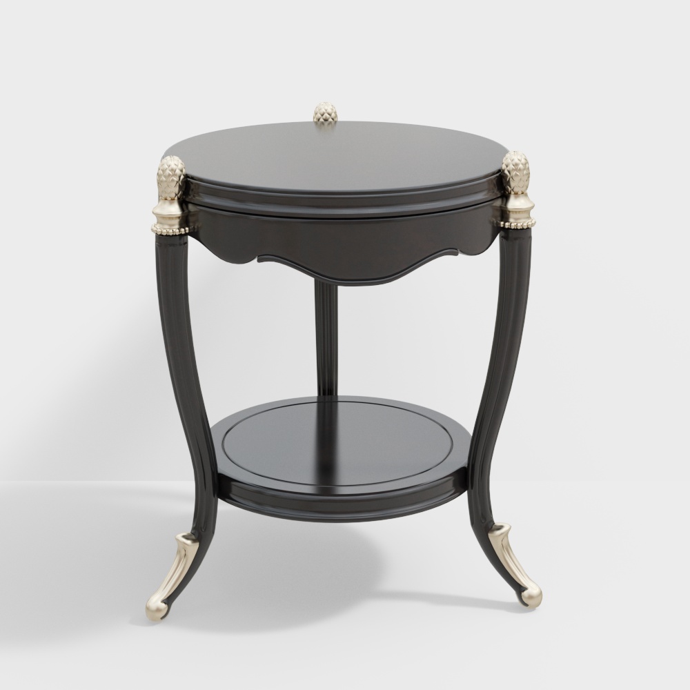 Elegant Polygonal Round Table 3D Model – Black & Gold Design
