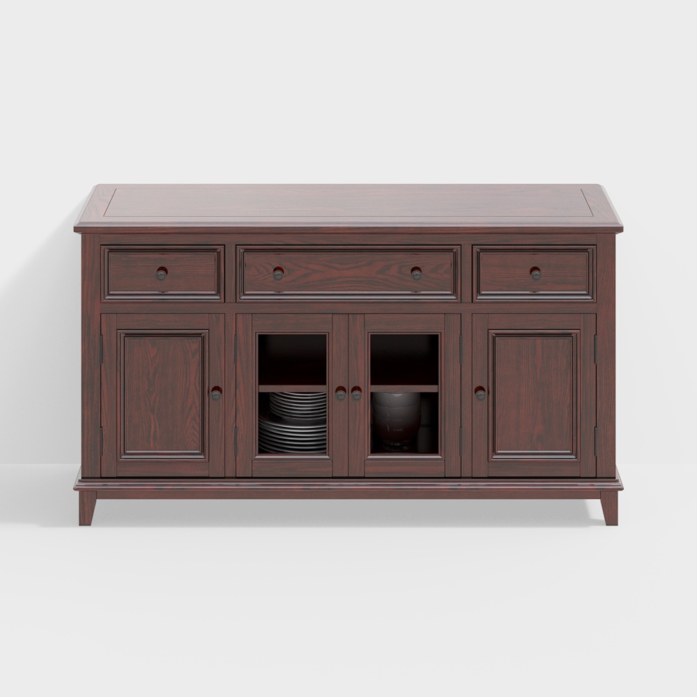 Rustic Elegance Sideboard 3D Model – Mahogany Wood