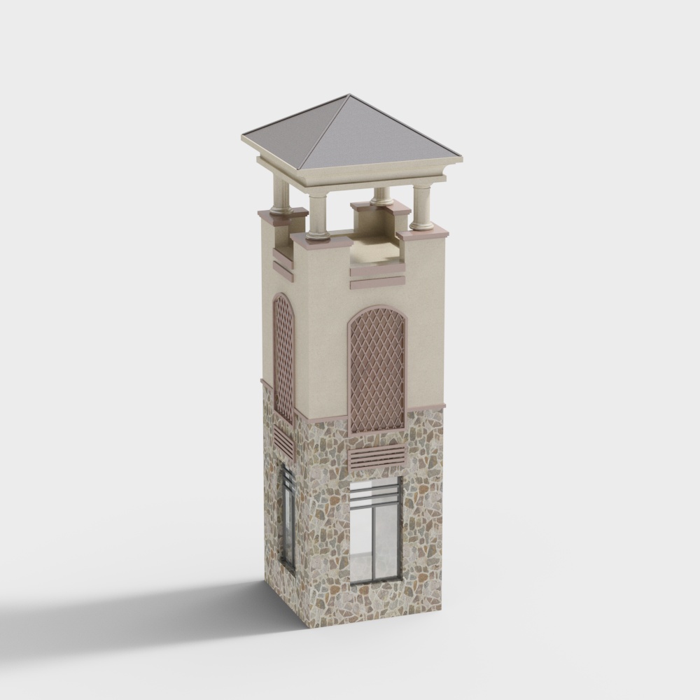Urban Sentry Tower 3D Model – Low-Poly Stone Design