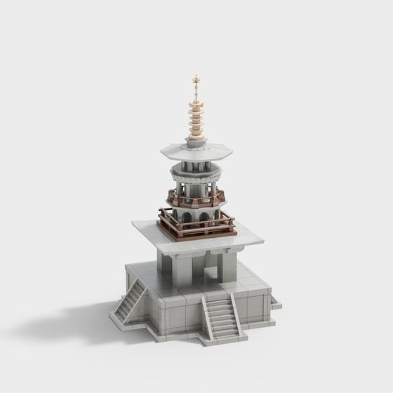 Oriental Tower 3D model in Low-Polygon Style