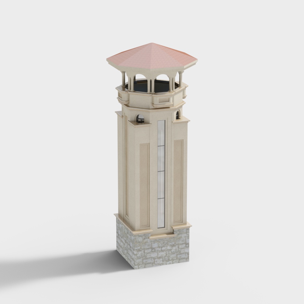 Stylish Low Poly Lighthouse Model – Beige & Red Design