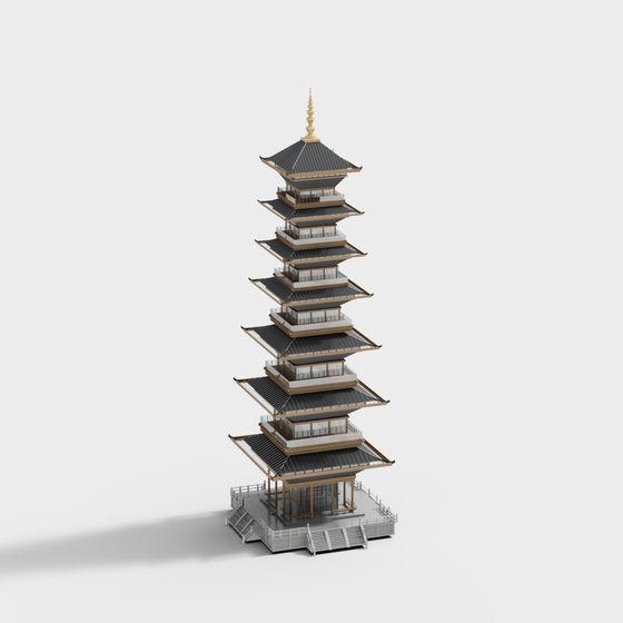 East Asian Pagoda 3D Model Design