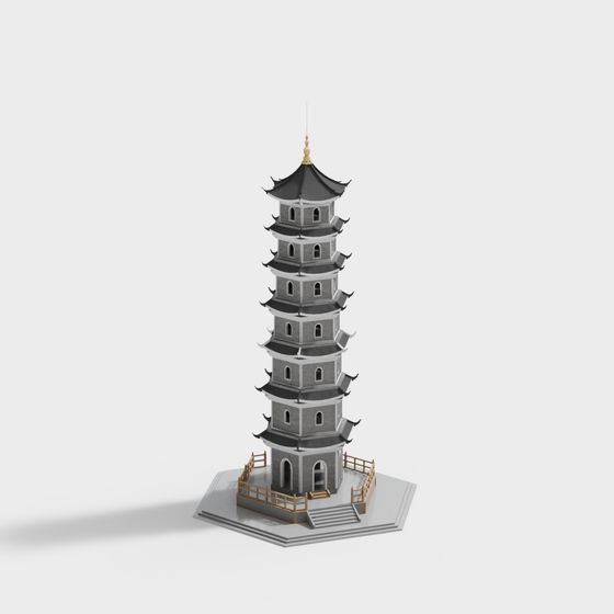 Oriental Aesthetic Tower 3D Model