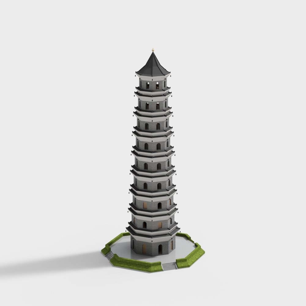 Oriental Tower 3D Model – Low-Poly Pagoda Design