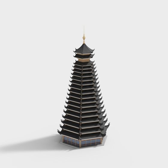 East Asian Ancient Tower Low-Poly 3D Model