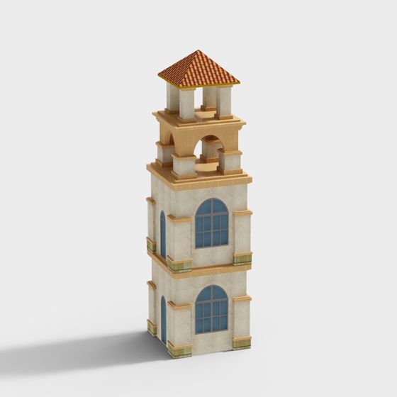 Low-Polygon Clock Tower 3D model