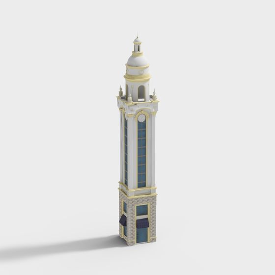 Elegant Clock Tower 3D model with Low-Poly Design