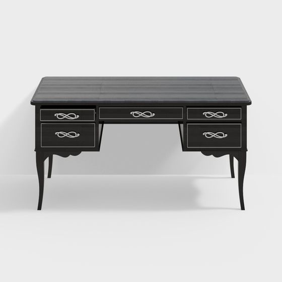 Elegant Black and Gold Office Desk 3D model