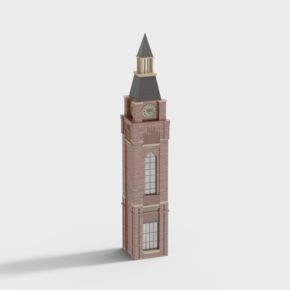 Historical Clock Tower 3D Model – Low-Poly Retro Design
