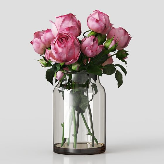 Elegant Glass Bottle Rose 3D model