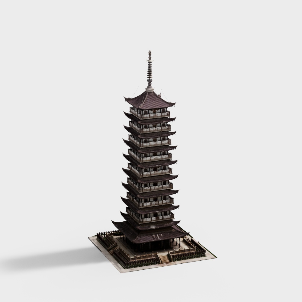 East Asian Ancient Pagoda 3D Model – Low-Poly Heritage