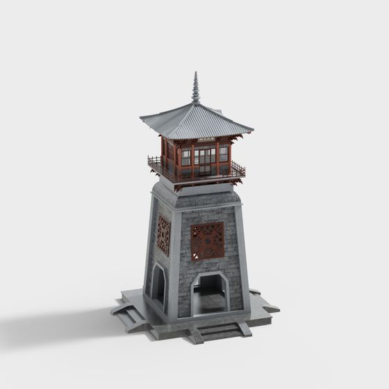 Oriental Aesthetic Low-Polygon Tower 3D model