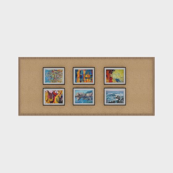 Cork Board with Artworks 3D model