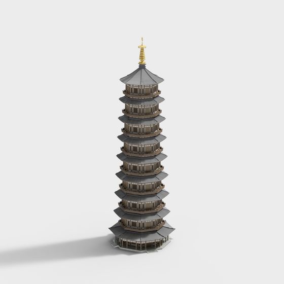 East Asian Ancient Pagoda 3D Model