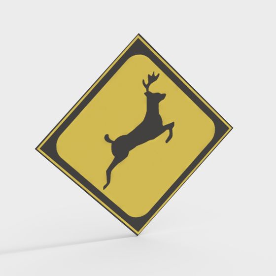 Deer Crossing Warning Sign 3D model for Creative Projects