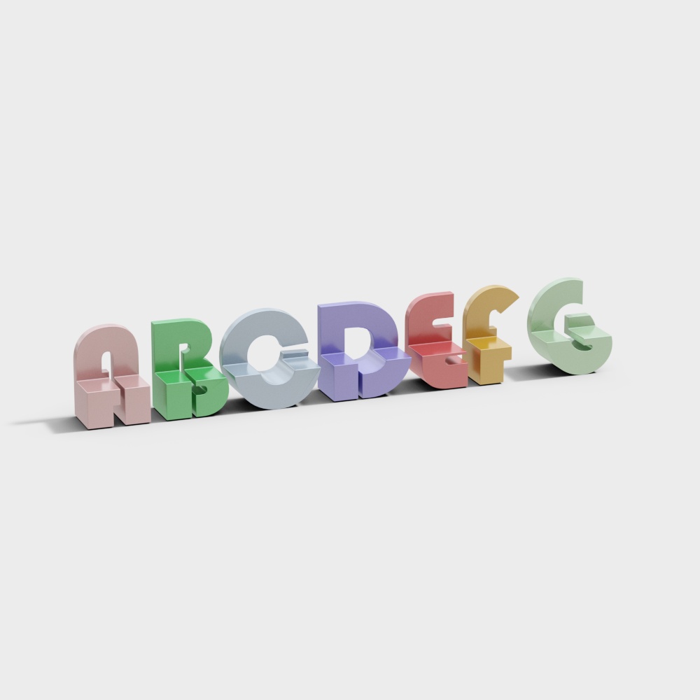 Colorful Low-Poly Letter 3D Model Set