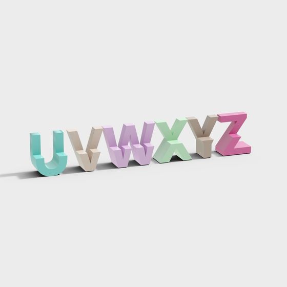 Colorful Low Poly 3D Alphabet Letters U-Z Model